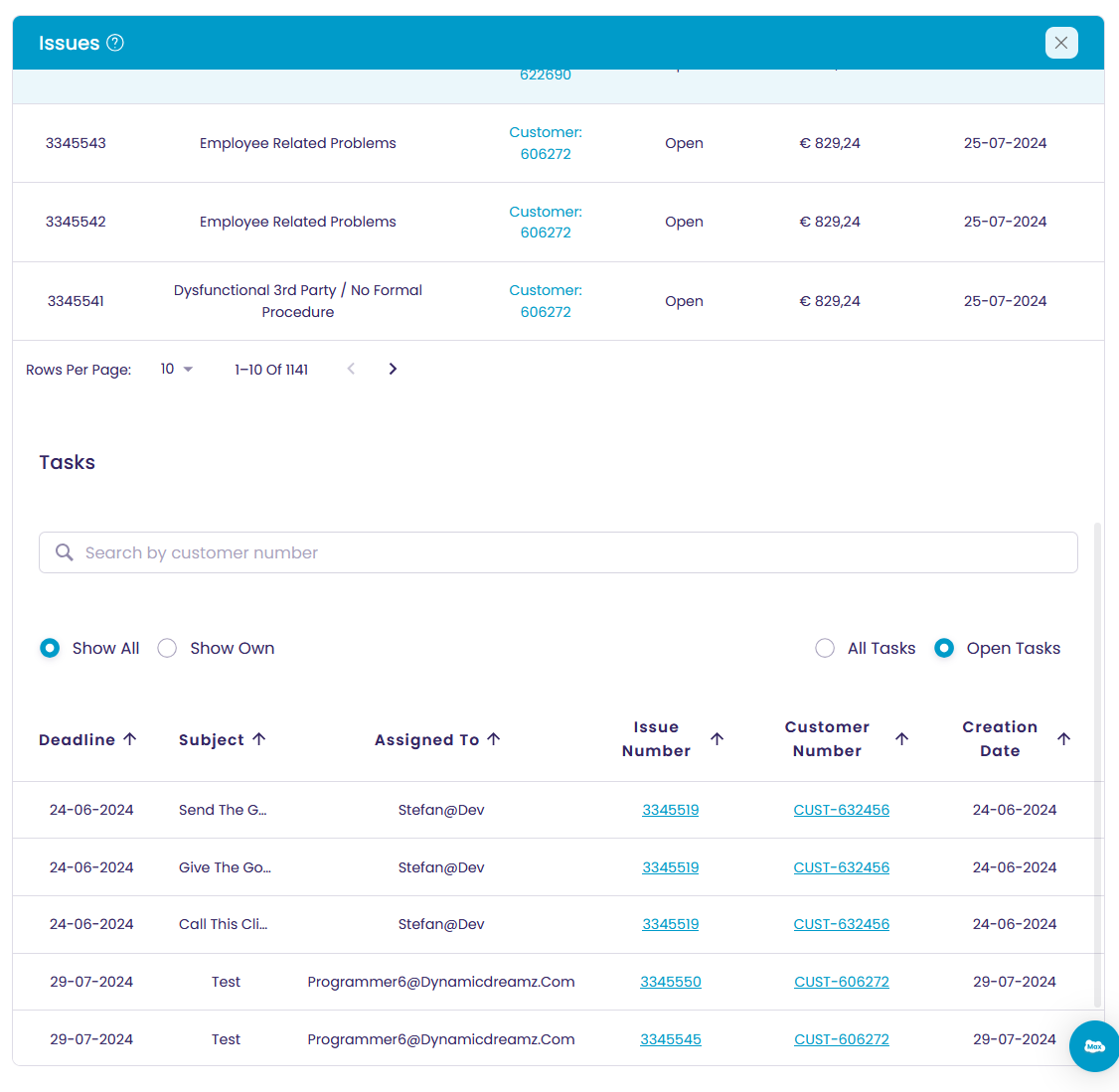 Issue management interface